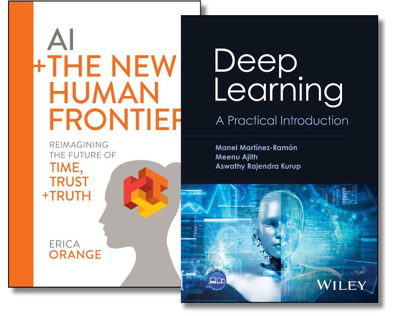 Two books related to artificial intelligence: 'Your AI Survival Guide' and 'Trustworthy AI'.